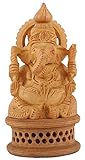 DHYANARSH Ganesha-Holzskulptur, handgeschnitzt, Gott des Wohlstandes und des Glücks, Braun