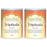 Triphala Pulver Bio (Roh Vegan) Dreifrucht Pulver Amla Amalaki Haritaki Bibhitaki Drei Myrobalane-Frchte - Indische Gewrze Ayurveda Ernhrung - Organic Raw Triphala Powder | PureRaw 100g (=2x 50g)