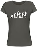 Shirtstreet24, Evolution Yoga Lady/Girlie Funshirt Fun T-Shirt Shirts, Größe: M,dunkelgrau