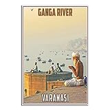EWPLOREWASP Indien Ganga River Vintage Reise Poster Leinwand Kunst Poster Geschenk Wanddekoration Malerei Poster Dekorative Poster