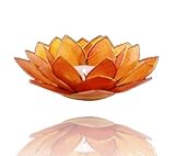 TRIMONTIUM Teelichthalter in Form Einer dreiblättrigen Lotusblüte, Capiz-Muschel, orange, 14 x 14 x 8 cm