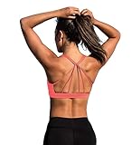 icyzone Yoga Sport-BH Damen Bustier mit Gepolstert - Atmungsaktiv Ohne Bügel Sports Bra Top (L, Fusion Coral)