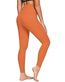QUEENIEKE Yoga Hosen Damen-hohe Taillen Yoga Leggings mit Tasche Trainings Strumpfhosen für Laufen Fitness Sonnenuntergang Orange M