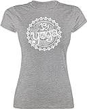 Shirt Damen - Yoga und Wellness Geschenk - The Joy of Yoga - XL - Grau meliert - Geschenke für Fans Tshirt Frauen Statement Shirts Meditation Tshirts t-Shirts tailliertes t-Shirt Oberteil t - L191