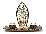 Deko-Set Buddha mit 2 Teelichthalter Schale Buddhafigur zur Meditation Entspannung oder Geschenkidee