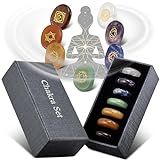 PURAJA Premium Chakra Set mit den 7 wichtigsten Edelsteinen | Heilsteine Set aus echten Edelsteinen | Chakren Steine mit eingravierten Symbolen | Handgefertigte Heilsteine fr Meditation