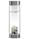 VitaJuwel ViA FOREVER YOUNG - Wasserflasche aus Glas (0,5l) mit Aquamarin, Aventurin, Rauchquarz & Bergkristall für Detox und Gelassenheit