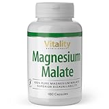 Magnesium Malat, 180 hochdosierte Kapseln, 360 mg täglich. Trägt zur Verringerung von Müdigkeit und Ermüdung, zur Muskelfunktion und zur Proteinsynthese bei. Vitality Nutritionals by VitaminExpress.