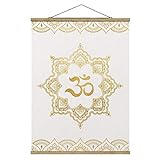 Bilderwelten Kakemono Mandala OM Ornament weiß Gold Hochformat 4:3 66.4x50cm Eiche